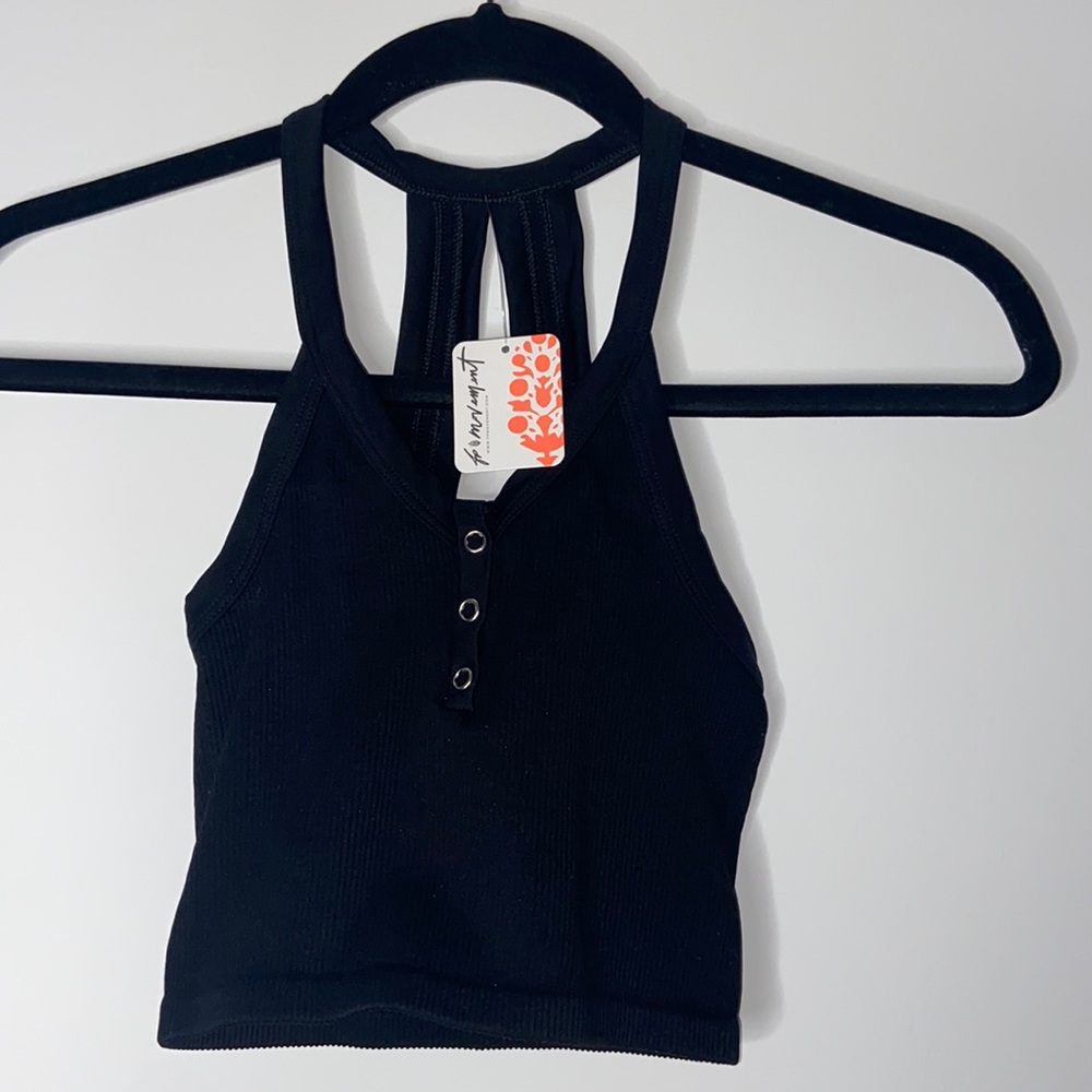 Free People Movement Black Henley Tank Workout Crop Top